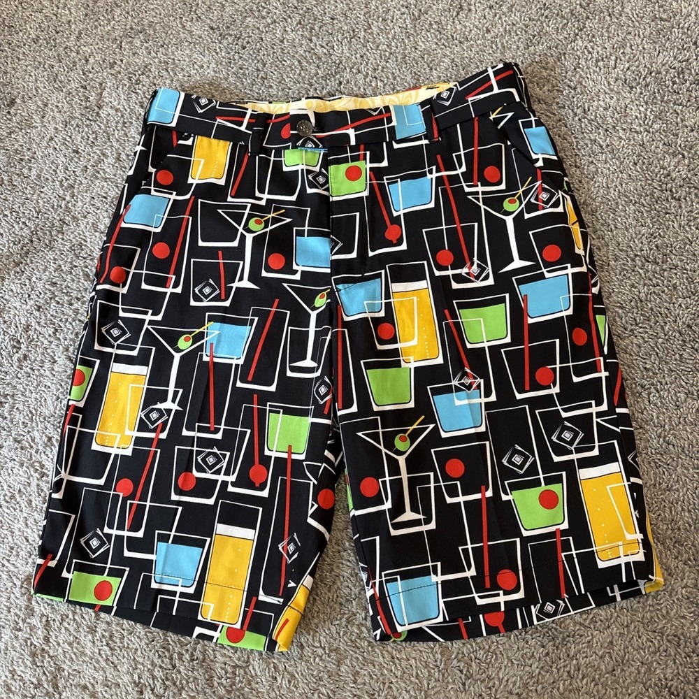Loudmouth Golf Shorts Size 32 Men's Happy Hour Martini Glass Stretch Cocktail